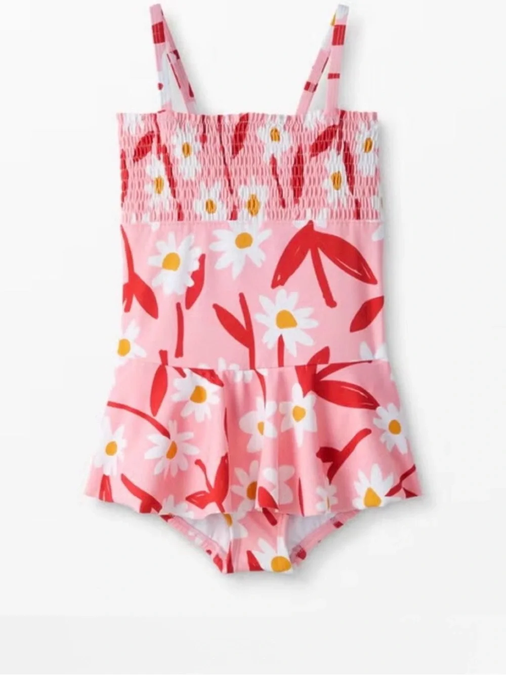 Hanna Andersson Pink Floral Daisy One-Piece Swimsuit with Red Accents